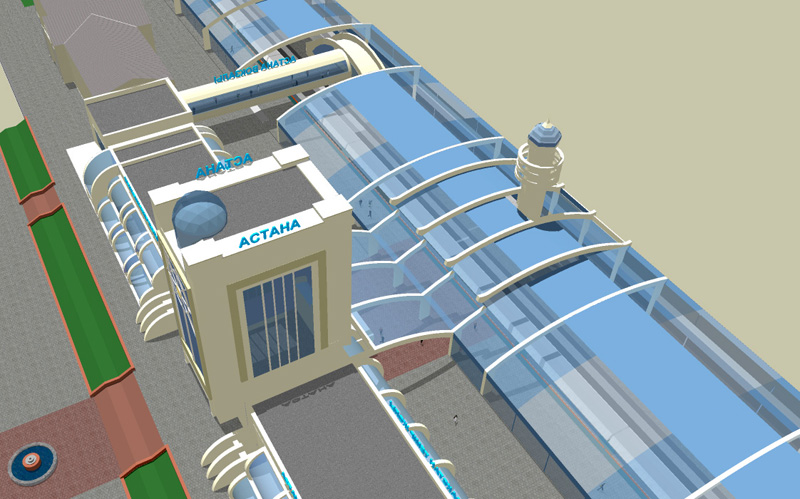 Проект реконструкции железнодорожного вокзала в Астане. Разработан архитектурной мастерской «АПМ-Сайт» (Новосибирск) 2010 г.