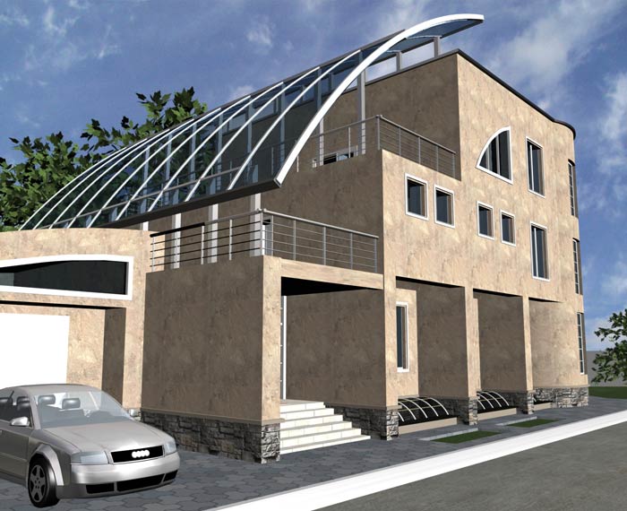 Проект 3-х этажного индивидуального жилого дома с крытой террасой. АПМ-Сайт