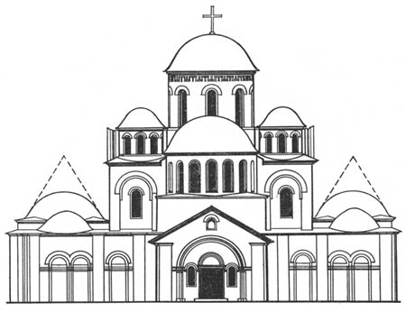Десятинная церковь в Киеве. Реконструкция западного фасада с галереями 