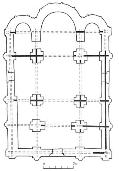 Борисоглебская церковь Смядынского монастыря в Смоленске (основное здание без галерей). Схема размещения нижнего яруса связей