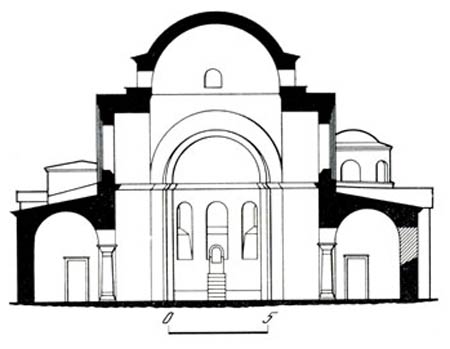Византийская архитектура. Никея. Церковь Успения, VII - нач. VIII в. Разрез