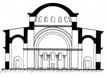 Византийская архитектура. Эфес. Церковь св. Марии, VI в. Поперечный срез