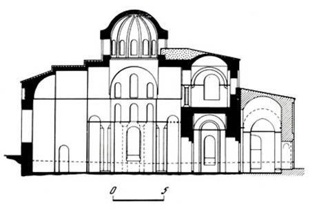 Византийская архитектура. Константинополь. Церковь Христа Всевидящего. Продольный разре