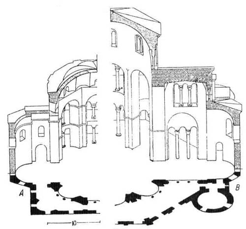 Церкви Византийской империи.  Разрез церкви св. Сергия и церкви св. Виталия