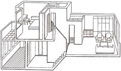 Организация пространства с перепадом уровней в полэтажа