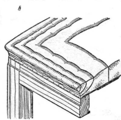 Формование обивки мебели: Двойная простежка бортов: а — лестничным и стебельчатым швом; б— прямым и стебельчатым швом