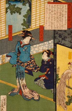 Ширма. Япония. Две гейши в чайном доме.  Utagawa Yoshiiku 1830