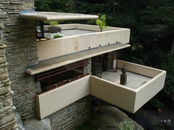 Органическая архитектура: Фрэнк Ллойд Райт (Frank Lloyd Wright): Fallingwater (Edgar J. Kaufmann Sr. Residence), Bear Run, Pennsylvania («Дом у водопада» Эдгара Дж. Кауфманна, Милл-Ран, Пенсильвания),  1935—1938