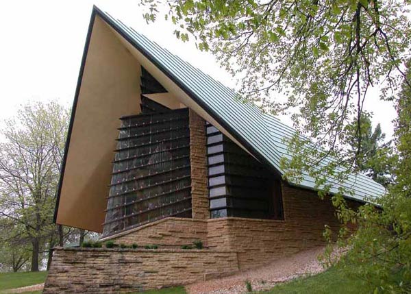 Фрэнк Ллойд Райт (Frank Lloyd Wright): Unitarian Society Meeting House, Shorewood Hills, Wisconsin (Унитарная церковь, Шервуд-Хиллс, Висконсин), 1947—1951
