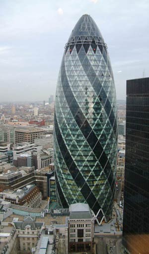 Здание страховой компании Swiss-Re, Лондон, архитектор Норман Фостер (Norman Foster)