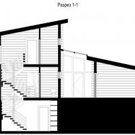 Эскизный проект двухэтажного деревянного дачного дома с подвалом, гаражем и баней. Архитектор Сергей Косинов. Новосибирск