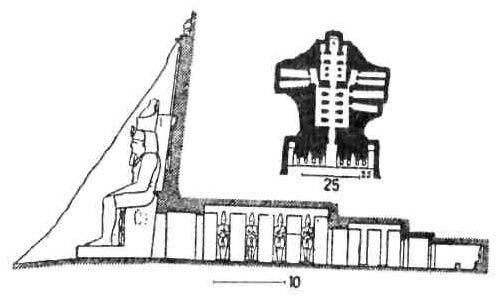 Храмы Древнего Египта. План и разрез храма Рамсеса II в Ибсамбуле 