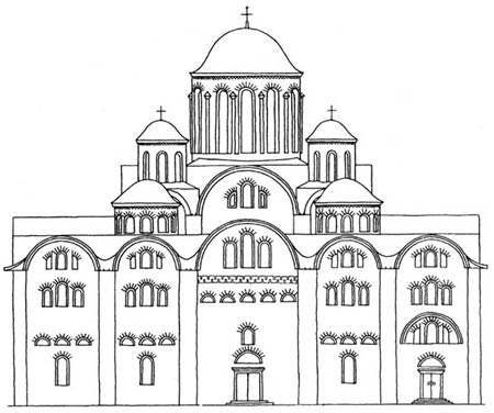 Десятинная церковь в Киеве. Реконструкция западного фасада 