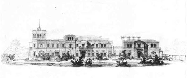 Г. А. Боссе. Проект дворца в Михайловке. Фасад, 1857—1862 гг. 
