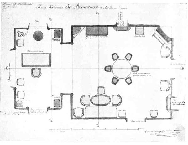 И. А. Монигетти. Проект дворца в Ливадии. План расстановки мебели в кабинете, 1866 г.