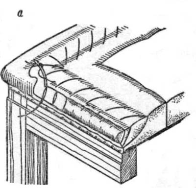 Формование обивки мебели: Двойная простежка бортов: а — лестничным и стебельчатым швом; б— прямым и стебельчатым швом