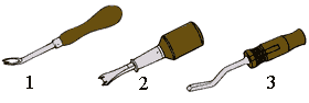 Инструменты для снятия ткани: 1 — гвоздеподъемник; 2 — скобосниматель; 3 — вырывающая стамеска.
