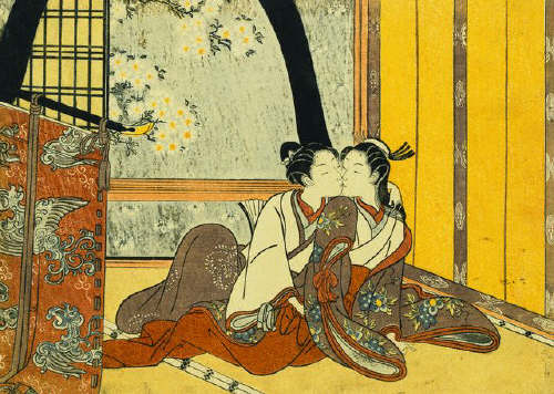 Ширма. Япония. Two Lovers in an Interior by a Yellow Blind attributed to Harunobu са. 1750-е