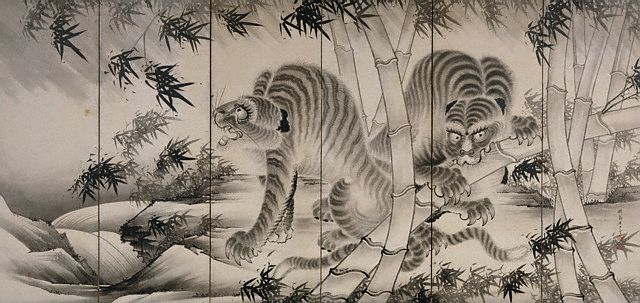 Дракон и Тигр. Ширма. Япония. Чу Куоши. 19 век. Dragon and Tiger by Choo Kyoshi 19th century