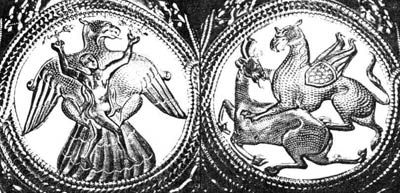  Изображение священных сцен терзания на кувшине из Наги Сент Миклош. Венгрия, IX век.  