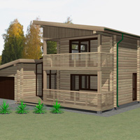 Эскизный проект двухэтажного деревянного дачного дома с подвалом, гаражом и баней
